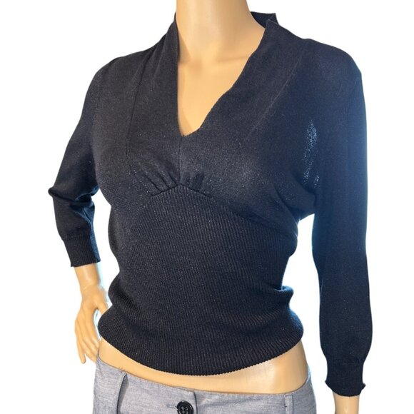 Tailor B. Moss Vintage Silk Blend V-Neck Sweater Sparkling Black Size M Dark Y2K - Picture 1 of 5